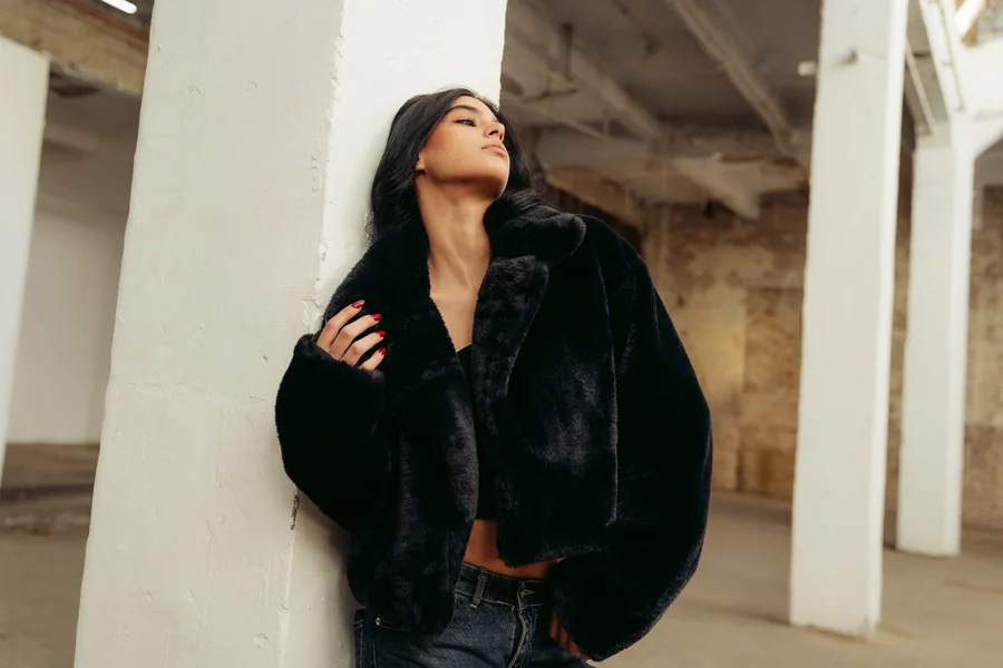 Black Cropped Fur Coat