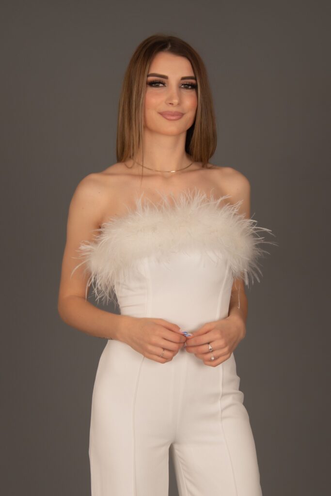 jumpsuit with fur trim